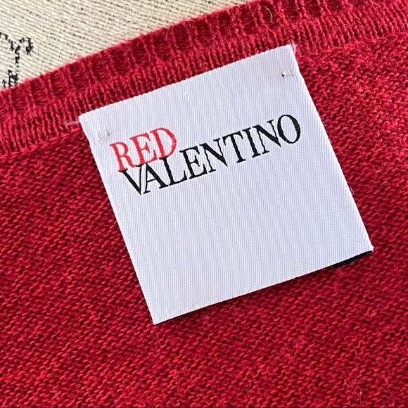 Red Valentino red knit button down ruffle cardigan sweater top - Picture 9 of 11